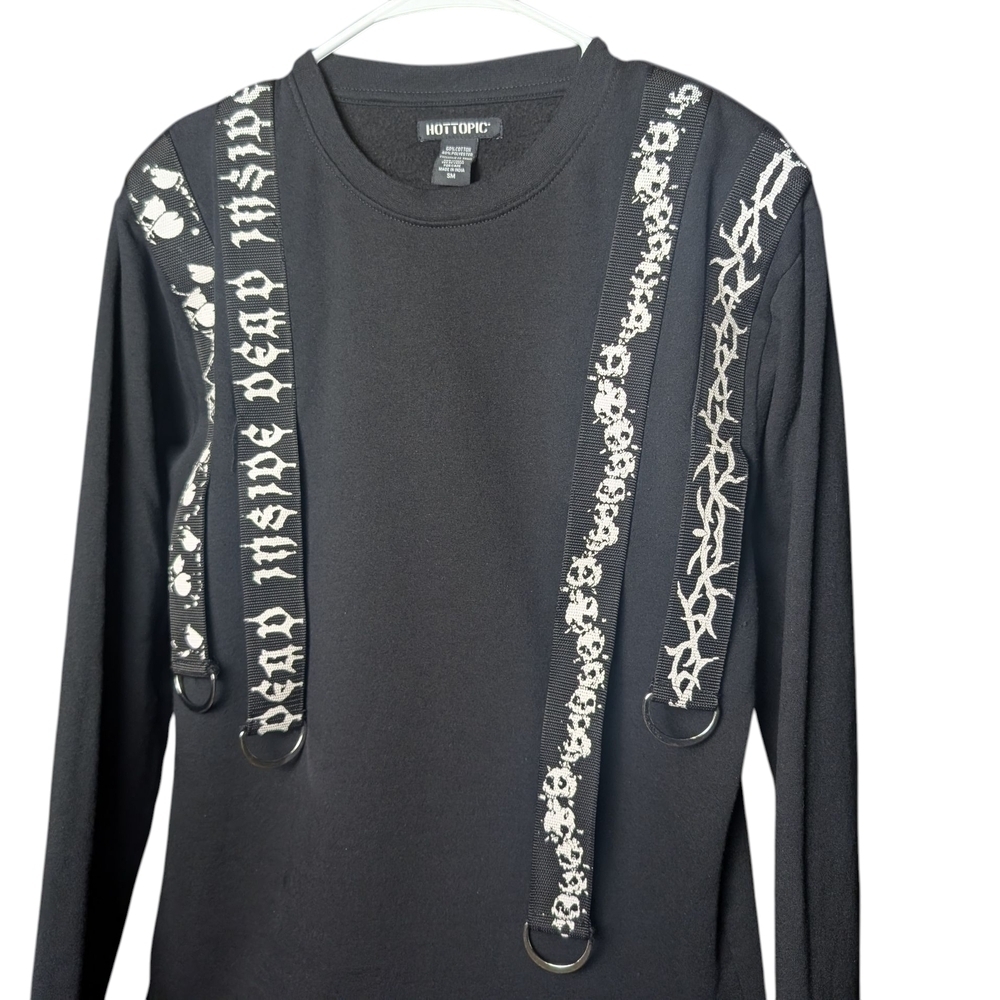 Hot Topic Dead Inside Black Graphic Long Sleeve Sweater Top Straps Men's Small - Picture 3 of 7